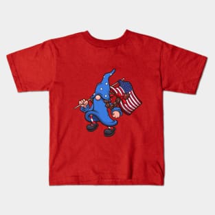 Female 4th Of July Gnome With American Flag Kids T-Shirt